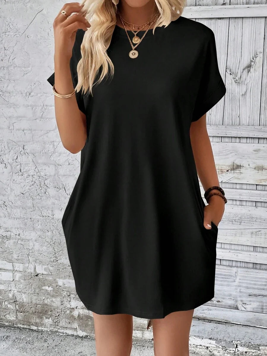 Vestido Curto Camiseta Brisa da Ilha com Bolsos e Manga Morcego — fotografia 11 | Mar & Pérola