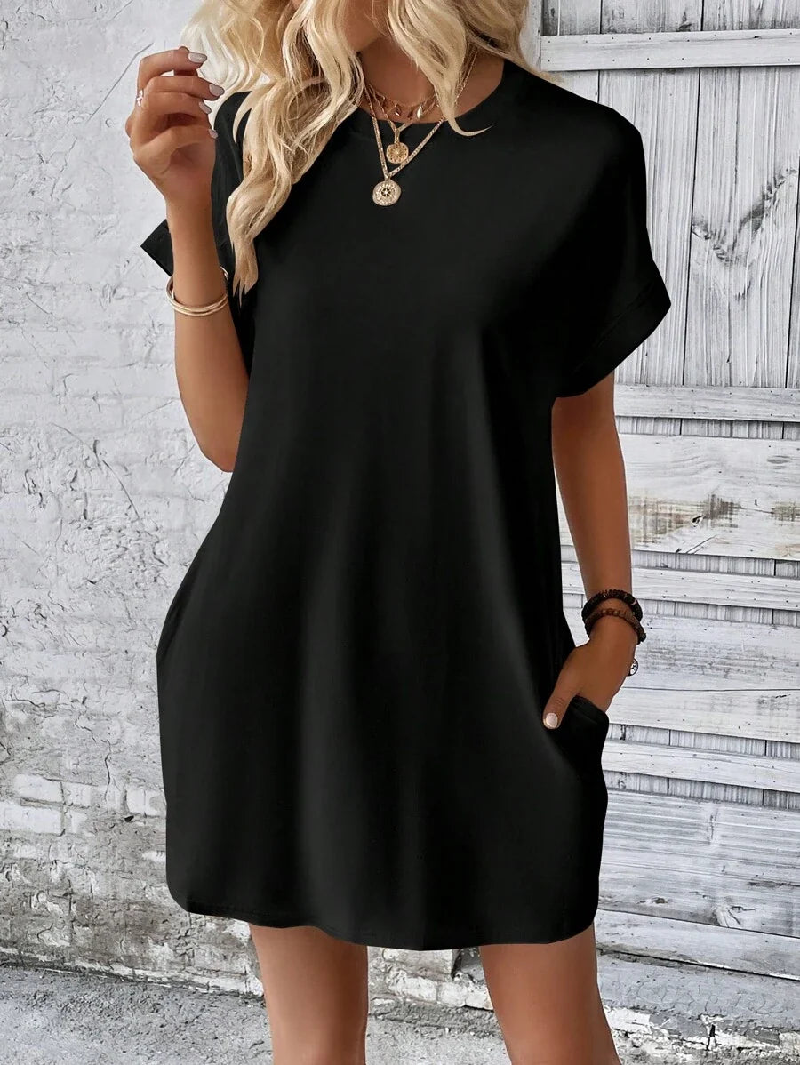 Vestido Curto Camiseta Brisa da Ilha com Bolsos e Manga Morcego — fotografia 12 | Mar & Pérola