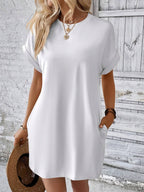 Vestido Curto Camiseta Brisa da Ilha com Bolsos e Manga Morcego — fotografia 16 | Mar & Pérola