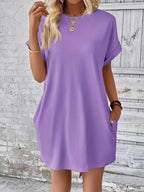 Vestido Curto Camiseta Brisa da Ilha com Bolsos e Manga Morcego — fotografia 36 | Mar & Pérola