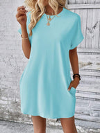 Vestido Curto Camiseta Brisa da Ilha com Bolsos e Manga Morcego — fotografia 90 | Mar & Pérola