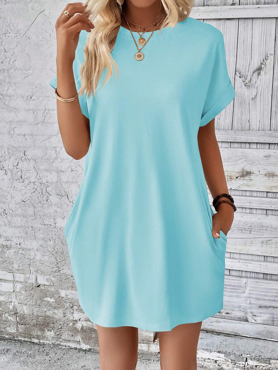 Vestido Curto Camiseta Brisa da Ilha com Bolsos e Manga Morcego — fotografia 93 | Mar & Pérola