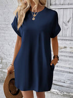 Vestido Curto Camiseta Brisa da Ilha com Bolsos e Manga Morcego — fotografia 100 | Mar & Pérola
