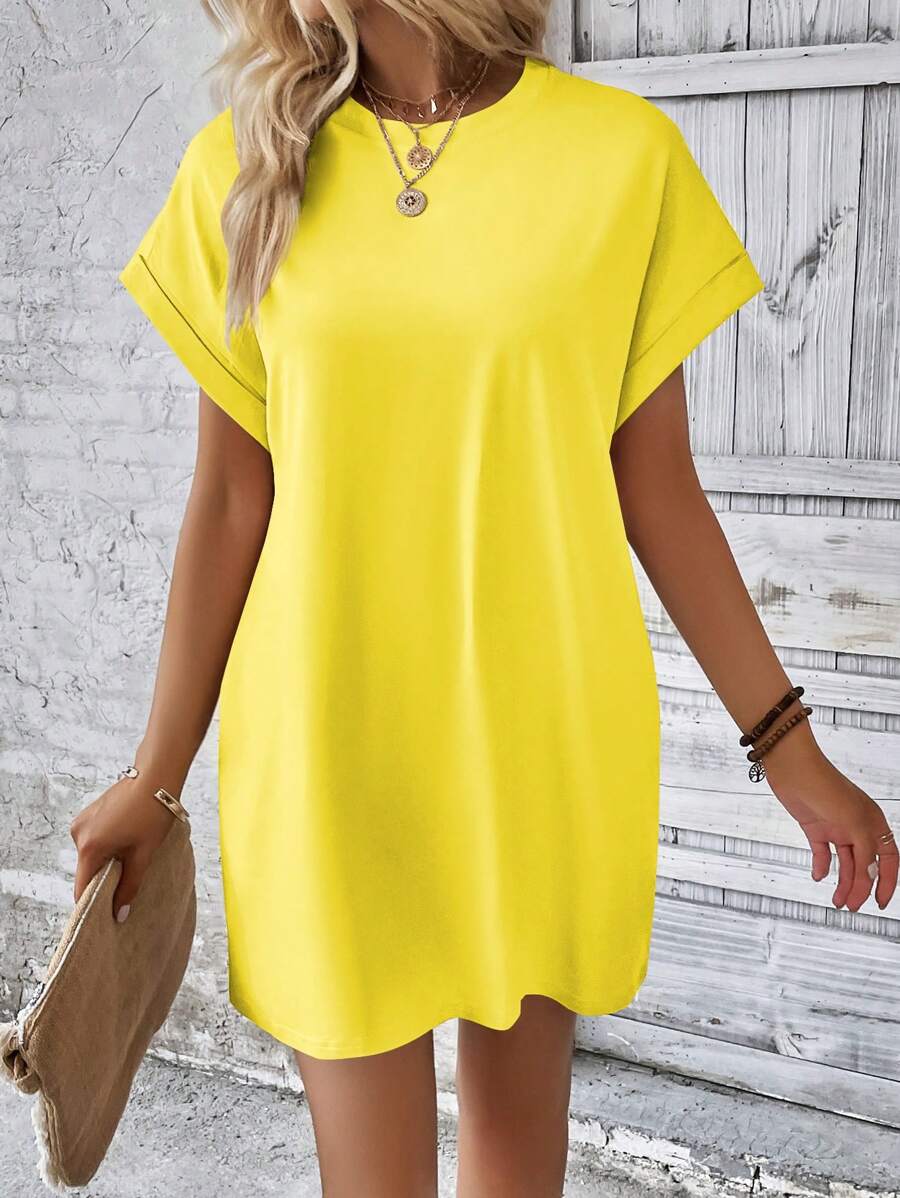 Vestido Curto Camiseta Brisa da Ilha com Bolsos e Manga Morcego — fotografia 114 | Mar & Pérola