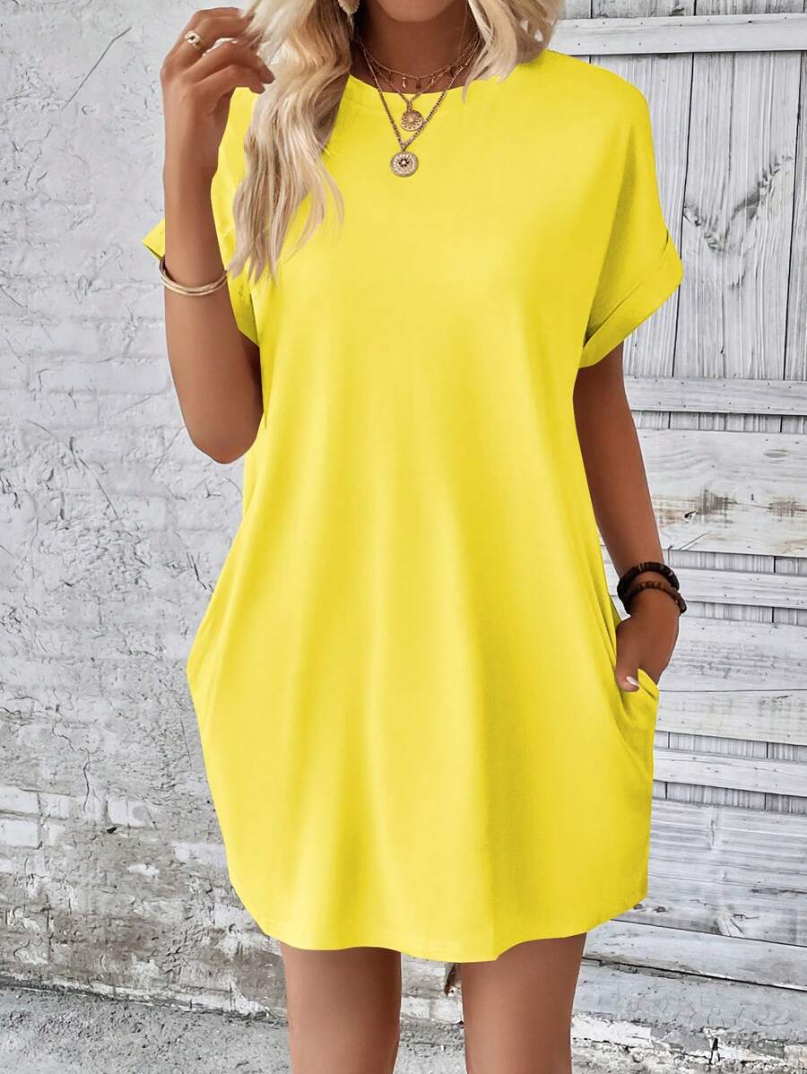 Vestido Curto Camiseta Brisa da Ilha com Bolsos e Manga Morcego — fotografia 115 | Mar & Pérola