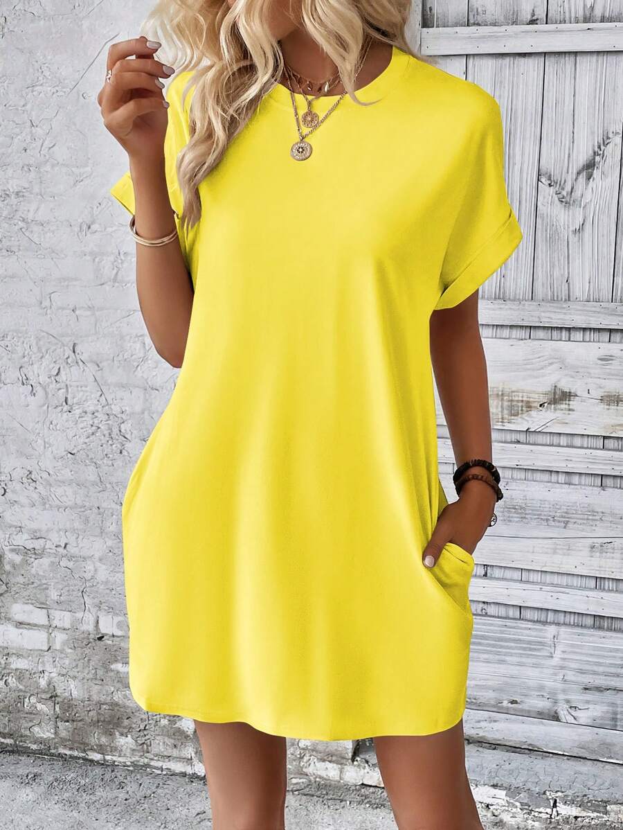 Vestido Curto Camiseta Brisa da Ilha com Bolsos e Manga Morcego — fotografia 116 | Mar & Pérola