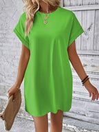 Vestido Curto Camiseta Brisa da Ilha com Bolsos e Manga Morcego — fotografia 121 | Mar & Pérola