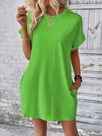 Vestido Curto Camiseta Brisa da Ilha com Bolsos e Manga Morcego — fotografia 122 | Mar & Pérola