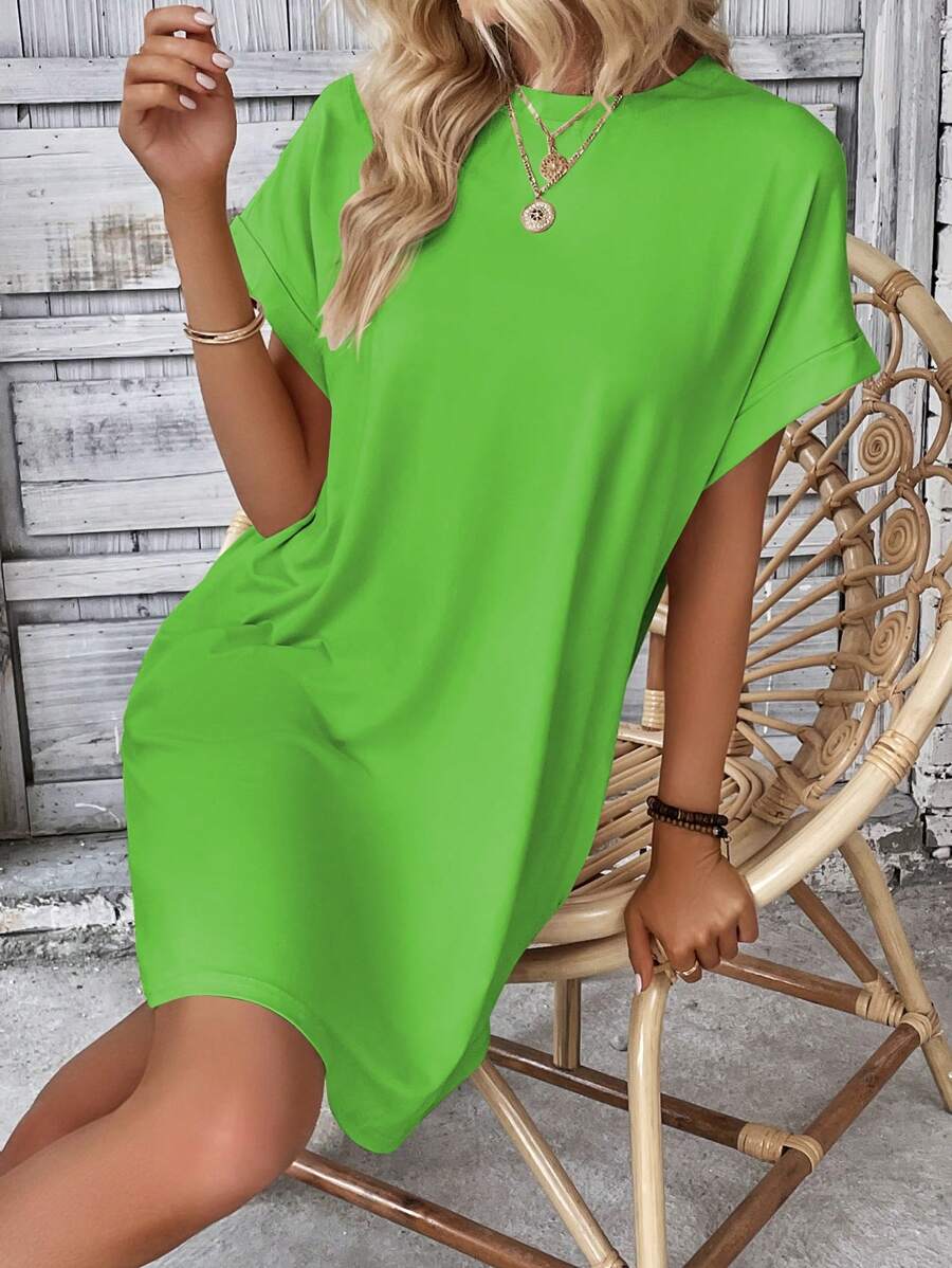 Vestido Curto Camiseta Brisa da Ilha com Bolsos e Manga Morcego — fotografia 123 | Mar & Pérola