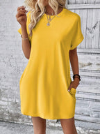 Vestido Curto Camiseta Brisa da Ilha com Bolsos e Manga Morcego — fotografia 126 | Mar & Pérola