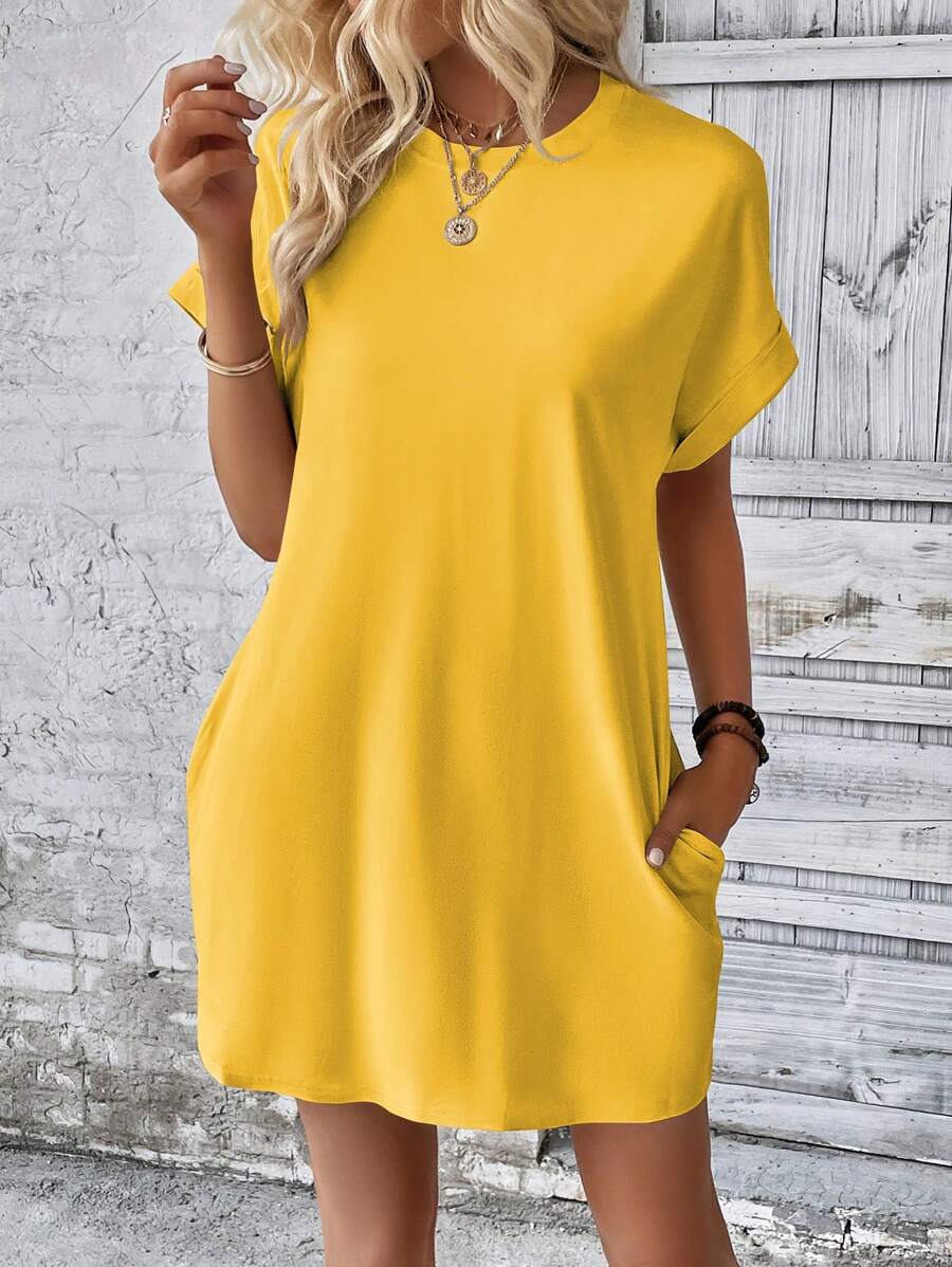 Vestido Curto Camiseta Brisa da Ilha com Bolsos e Manga Morcego — fotografia 126 | Mar & Pérola