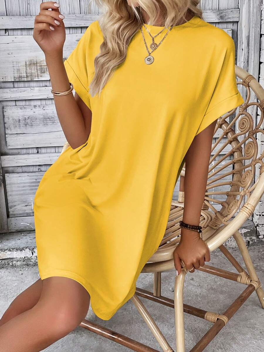 Vestido Curto Camiseta Brisa da Ilha com Bolsos e Manga Morcego — fotografia 128 | Mar & Pérola