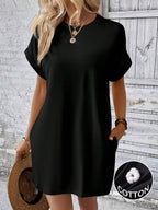 Vestido Curto Camiseta Brisa da Ilha com Bolsos e Manga Morcego — fotografia 132 | Mar & Pérola