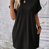 Vestido Curto Camiseta Brisa da Ilha com Bolsos e Manga Morcego
