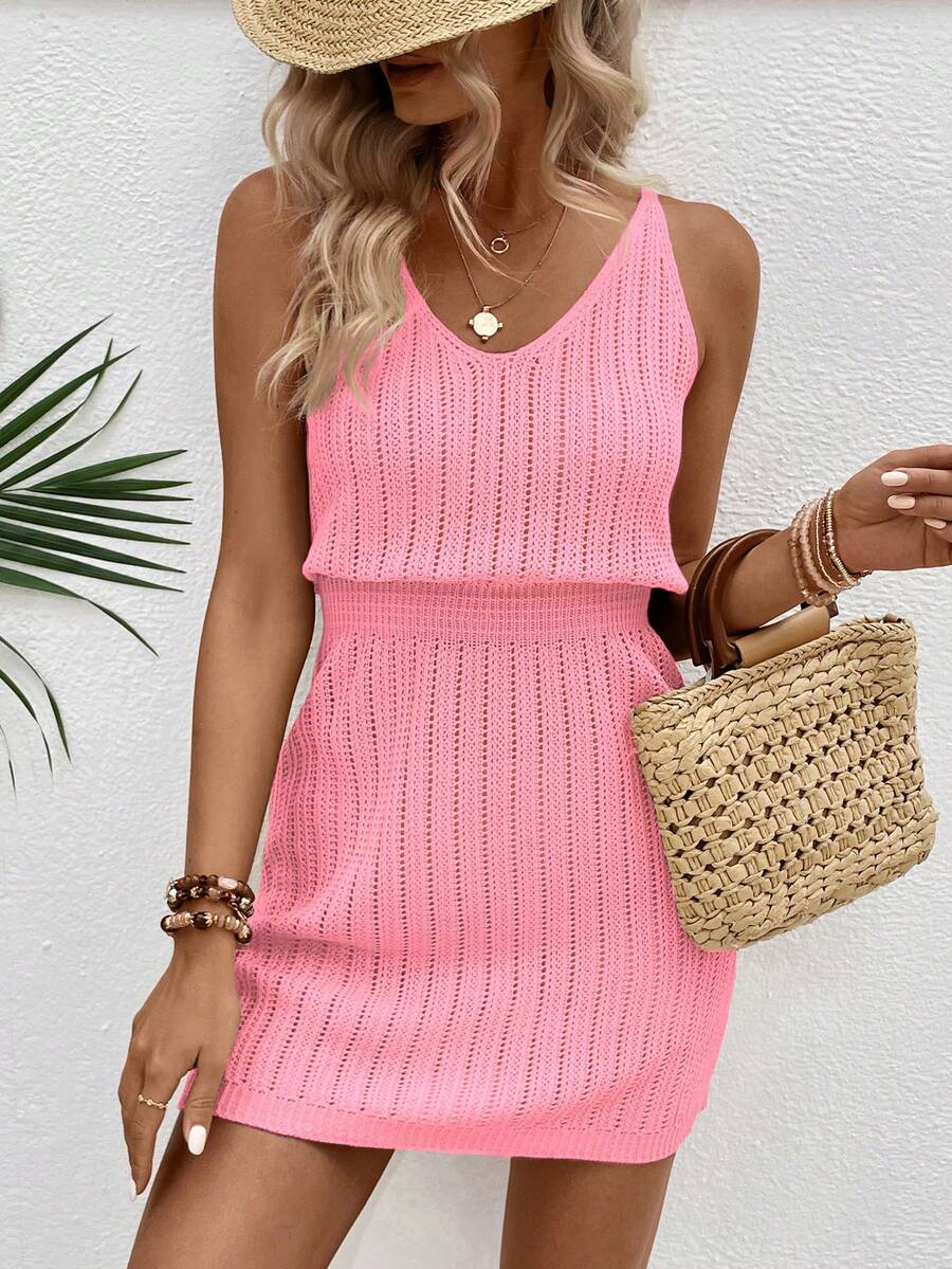 Vestido Curto de Tricô Costa Serena com Decote U e Costas Abertas — fotografia 52 | Mar & Pérola