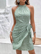Vestido Curto Estampado Halter Costa Serena com Nó e Bainha Assimétrica — fotografia 5 | Mar & Pérola