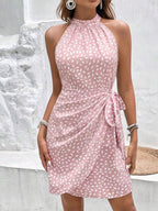 Vestido Curto Estampado Halter Costa Serena com Nó e Bainha Assimétrica — fotografia 35 | Mar & Pérola