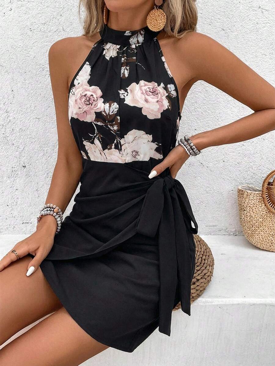 Vestido Curto Floral Halter Flor de Maré com Nó — fotografia 7 | Mar & Pérola