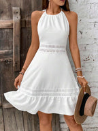 Vestido Curto Halter Brisa da Ilha com Babado e Laço — fotografia 1 | Mar & Pérola