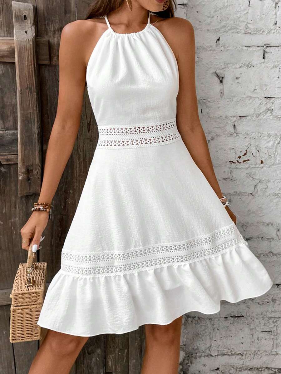 Vestido Curto Halter Brisa da Ilha com Babado e Laço — fotografia 3 | Mar & Pérola