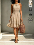 Vestido Curto Halter Brisa da Ilha com Babado e Laço — fotografia 72 | Mar & Pérola
