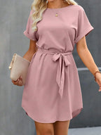 Vestido Curto Túnica Sol da Enseada com Cinto e Bolsos — fotografia 3 | Mar & Pérola