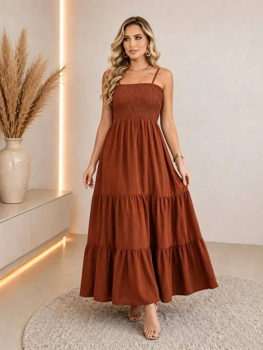 Vestido Longo Boho de Alças Orla Boho com Franzido em Camadas — fotografia 1 | Mar & Pérola