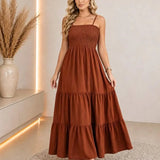 Vestido Longo Boho de Alças Orla Boho com Franzido em Camadas