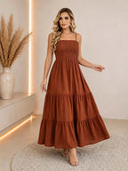 Vestido Longo Boho de Alças Orla Boho com Franzido em Camadas — fotografia 3 | Mar & Pérola