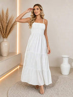 Vestido Longo Boho de Alças Orla Boho com Franzido em Camadas — fotografia 4 | Mar & Pérola