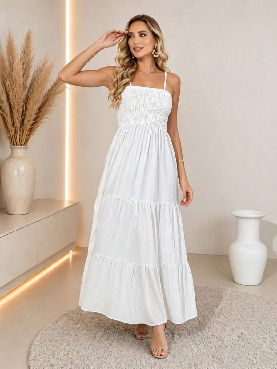 Vestido Longo Boho de Alças Orla Boho com Franzido em Camadas — fotografia 4 | Mar & Pérola