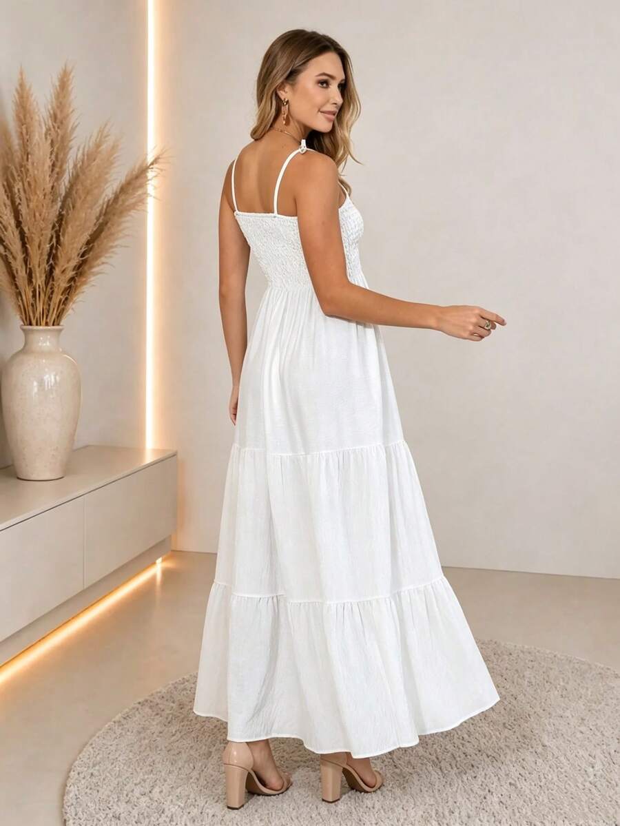Vestido Longo Boho de Alças Orla Boho com Franzido em Camadas — fotografia 5 | Mar & Pérola