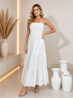 Vestido Longo Boho de Alças Orla Boho com Franzido em Camadas — fotografia 6 | Mar & Pérola