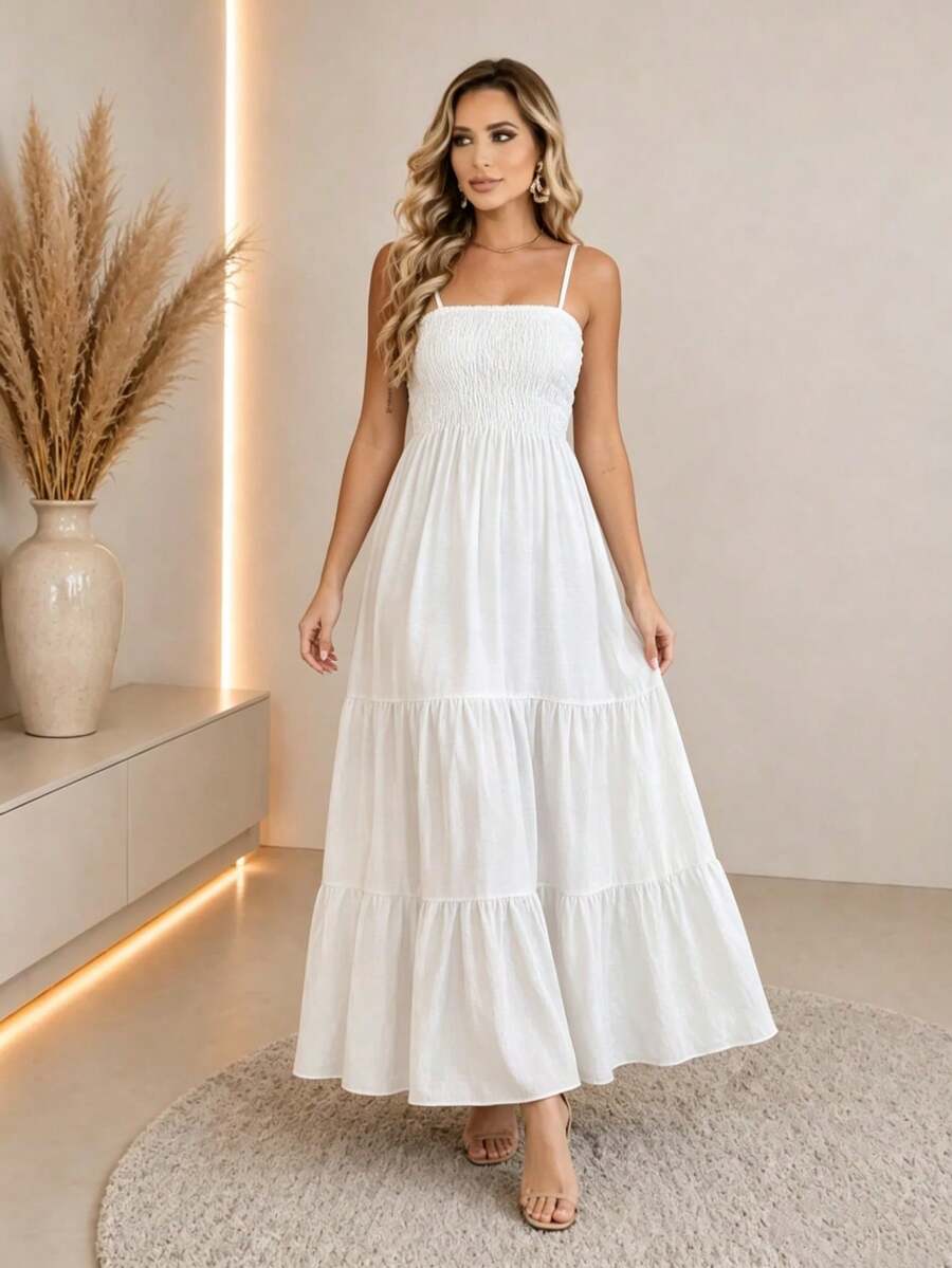 Vestido Longo Boho de Alças Orla Boho com Franzido em Camadas — fotografia 7 | Mar & Pérola
