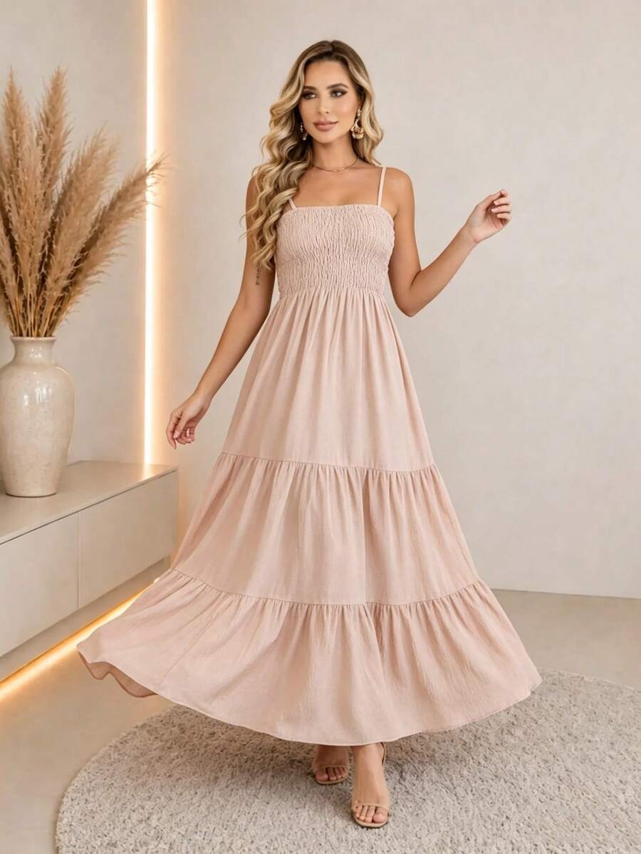 Vestido Longo Boho de Alças Orla Boho com Franzido em Camadas — fotografia 14 | Mar & Pérola