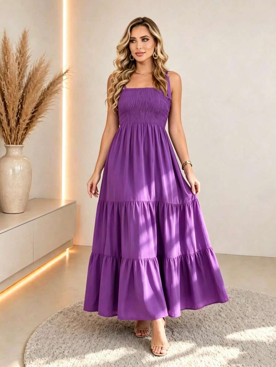 Vestido Longo Boho de Alças Orla Boho com Franzido em Camadas — fotografia 16 | Mar & Pérola