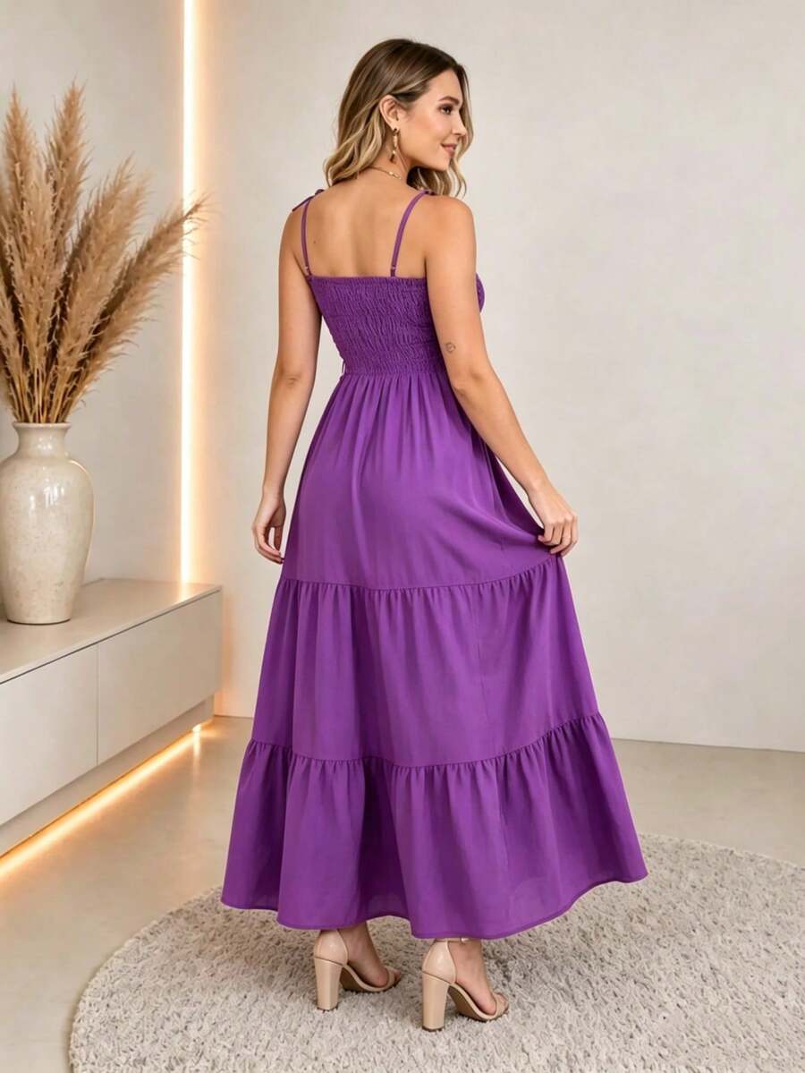 Vestido Longo Boho de Alças Orla Boho com Franzido em Camadas — fotografia 17 | Mar & Pérola