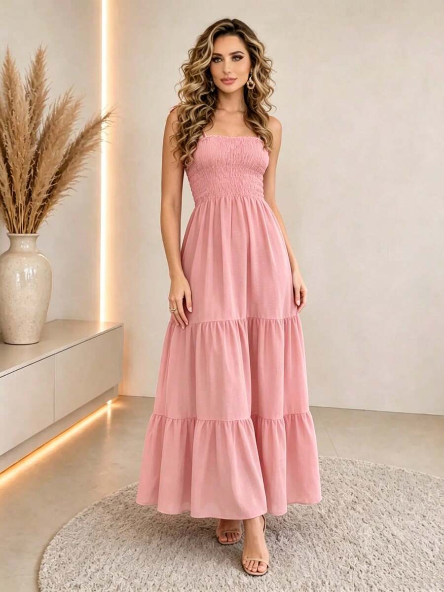 Vestido Longo Boho de Alças Orla Boho com Franzido em Camadas — fotografia 19 | Mar & Pérola