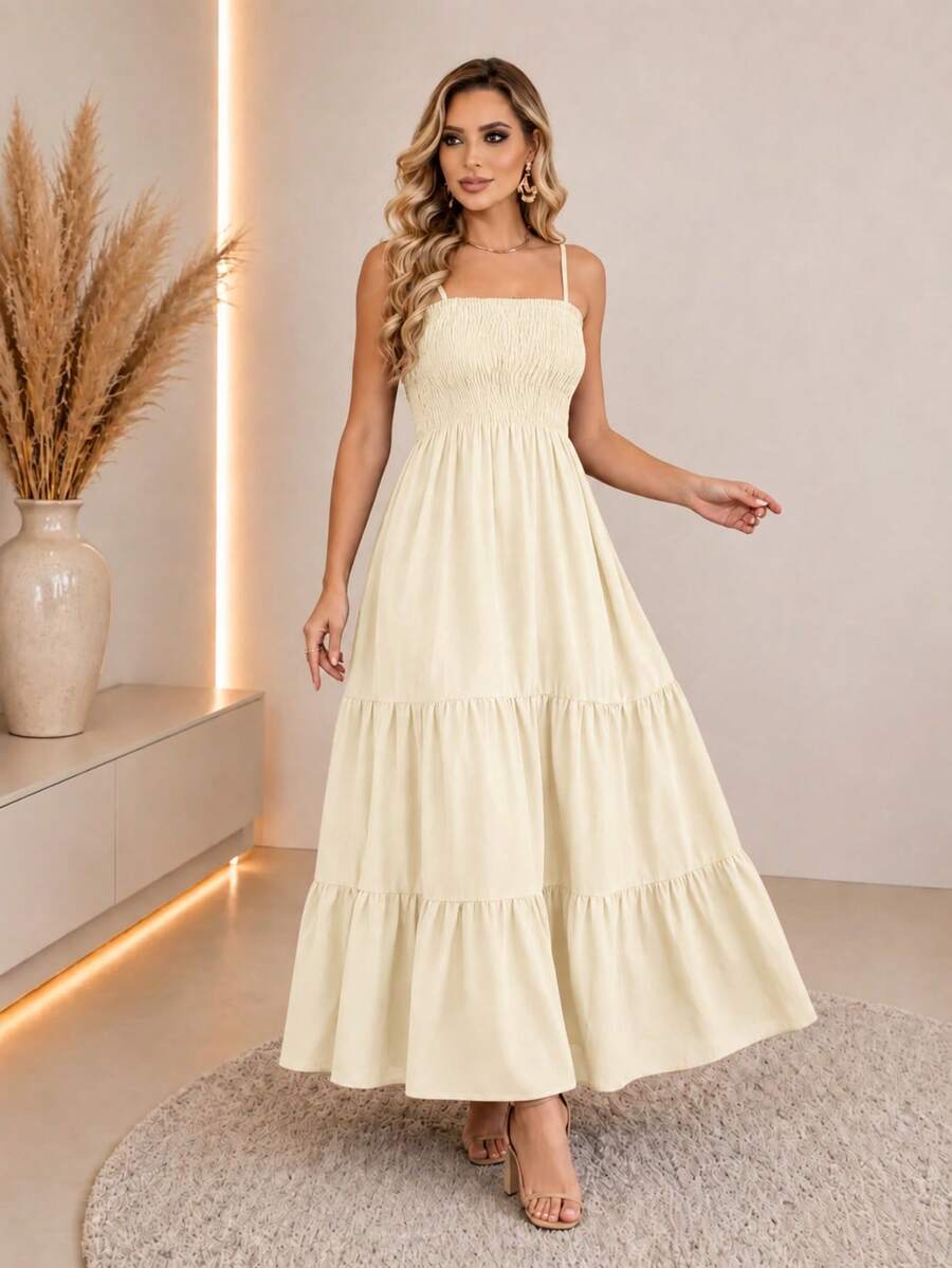 Vestido Longo Boho de Alças Orla Boho com Franzido em Camadas — fotografia 23 | Mar & Pérola