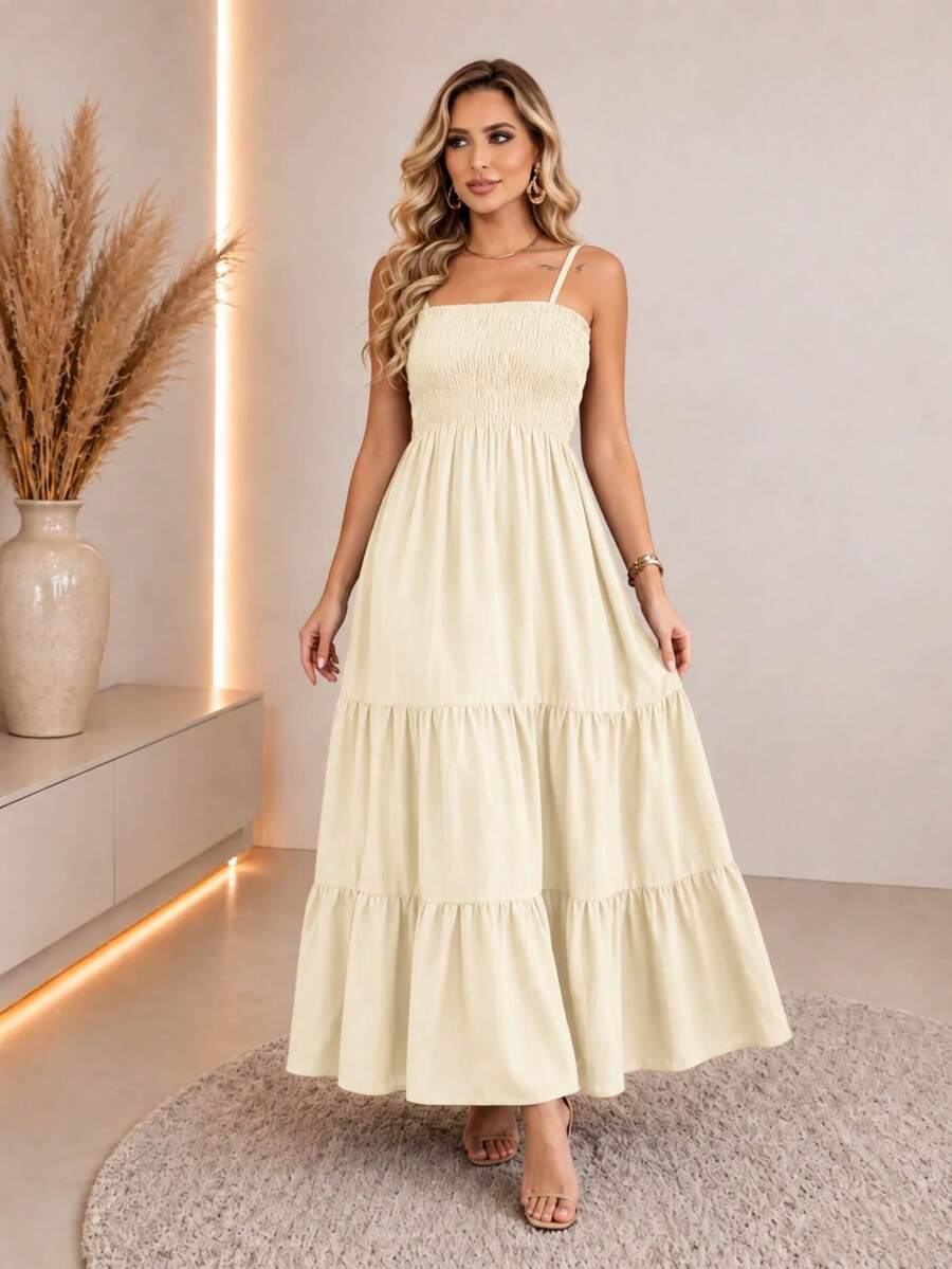 Vestido Longo Boho de Alças Orla Boho com Franzido em Camadas — fotografia 24 | Mar & Pérola