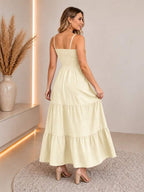 Vestido Longo Boho de Alças Orla Boho com Franzido em Camadas — fotografia 25 | Mar & Pérola