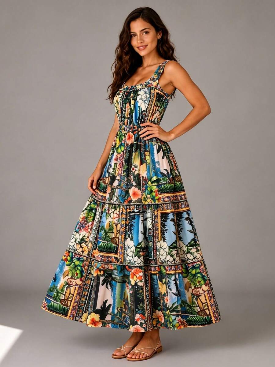 Vestido Longo Boho de Alças Orla Boho com Franzido em Camadas — fotografia 30 | Mar & Pérola