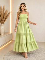 Vestido Longo Boho de Alças Orla Boho com Franzido em Camadas — fotografia 32 | Mar & Pérola