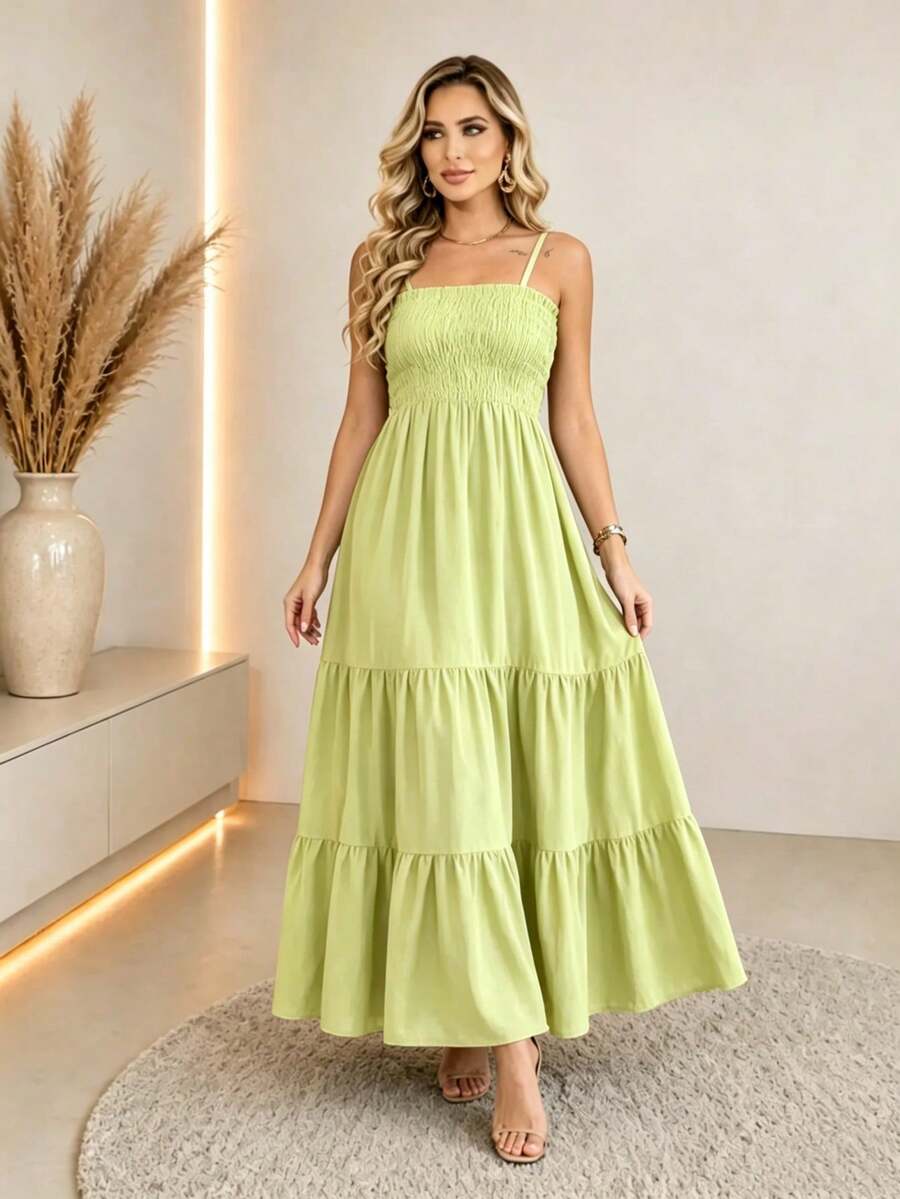 Vestido Longo Boho de Alças Orla Boho com Franzido em Camadas — fotografia 34 | Mar & Pérola
