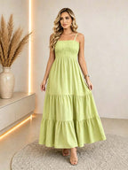 Vestido Longo Boho de Alças Orla Boho com Franzido em Camadas — fotografia 34 | Mar & Pérola
