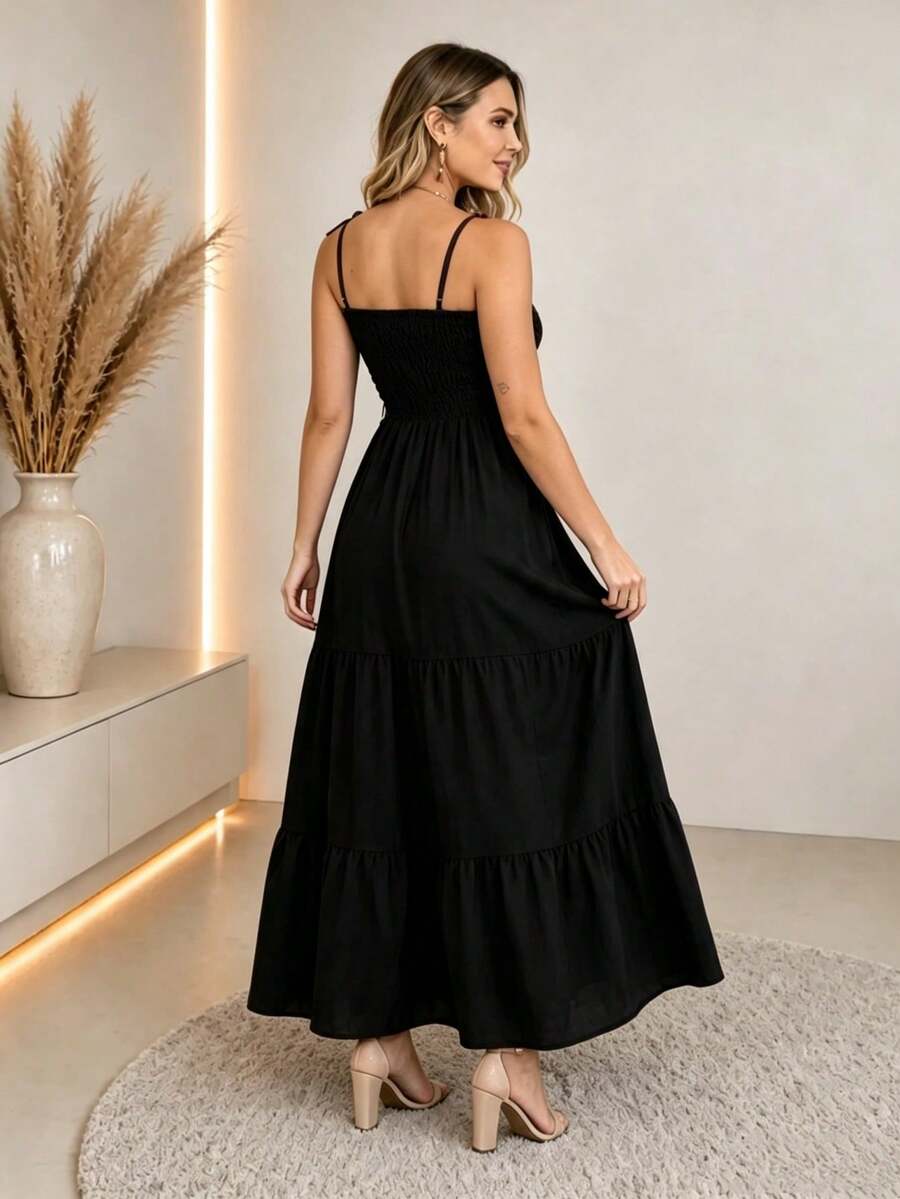 Vestido Longo Boho de Alças Orla Boho com Franzido em Camadas — fotografia 36 | Mar & Pérola