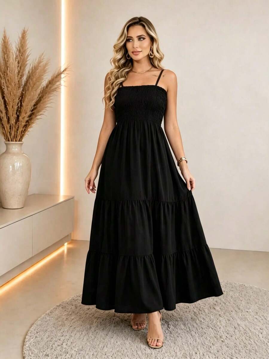 Vestido Longo Boho de Alças Orla Boho com Franzido em Camadas — fotografia 37 | Mar & Pérola