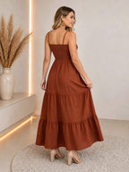 Vestido Longo Boho de Alças Orla Boho com Franzido em Camadas — fotografia 42 | Mar & Pérola