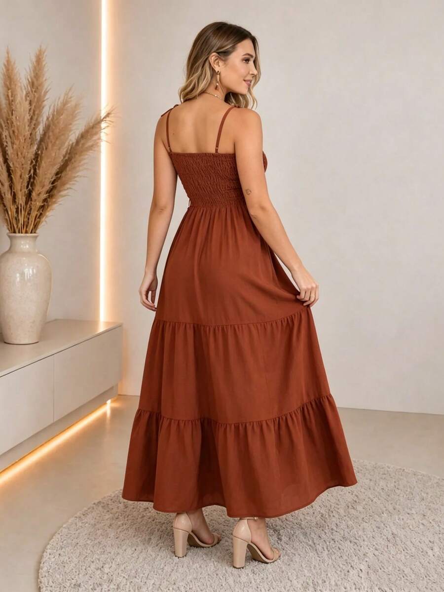 Vestido Longo Boho de Alças Orla Boho com Franzido em Camadas — fotografia 42 | Mar & Pérola