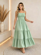Vestido Longo Boho de Alças Orla Boho com Franzido em Camadas — fotografia 44 | Mar & Pérola